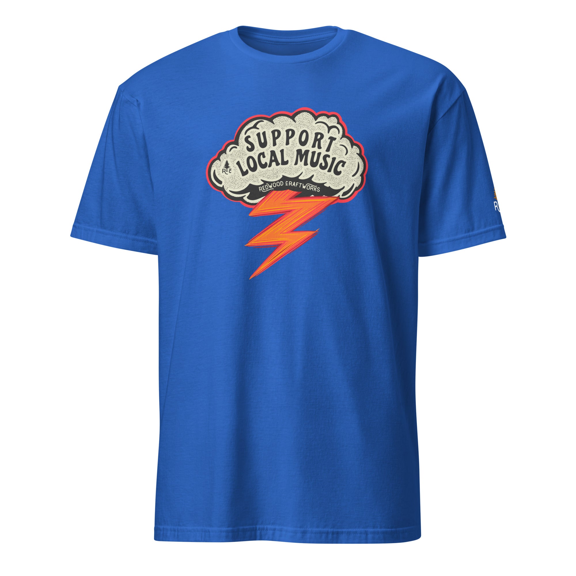 Product mockup of Support Local Music | Guitar Wing Tee in Royal Blue