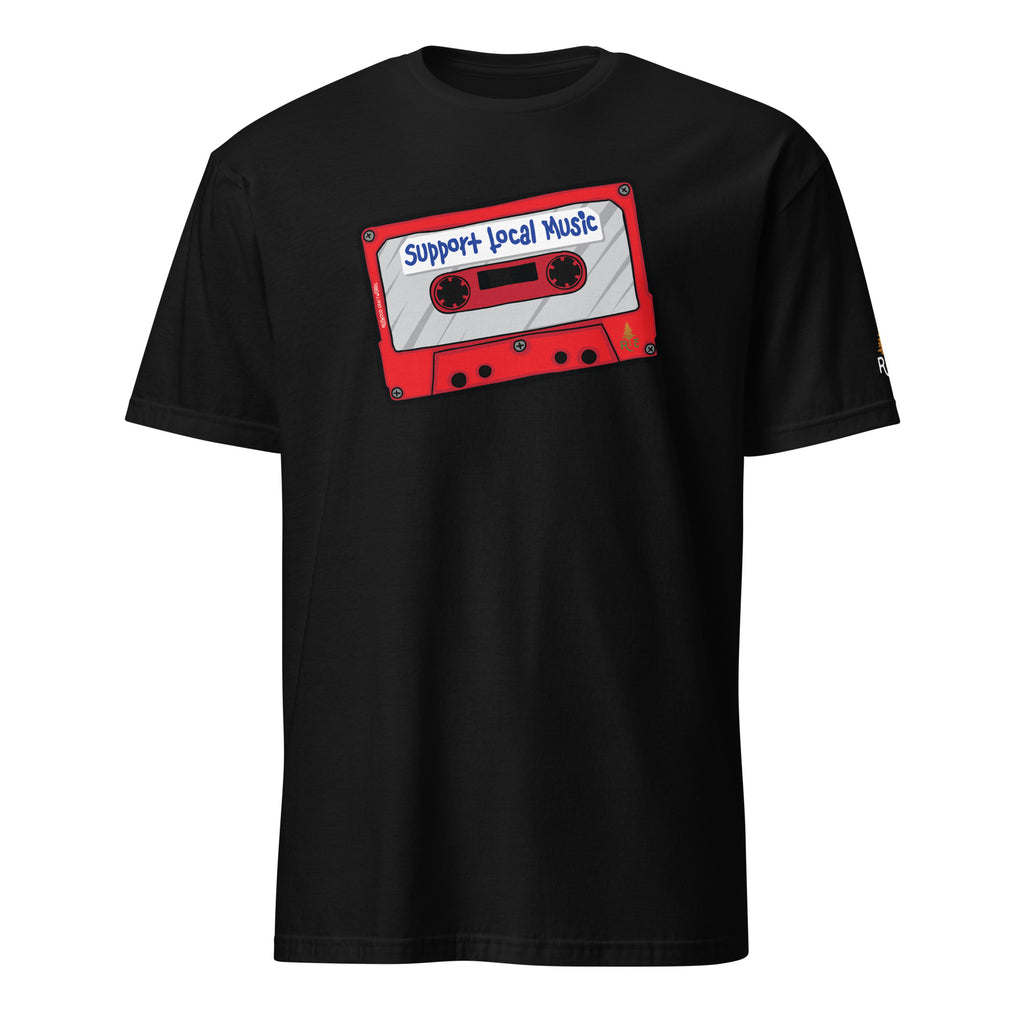 Product mockup of Support Local Music | Mix Tape Tee in Black