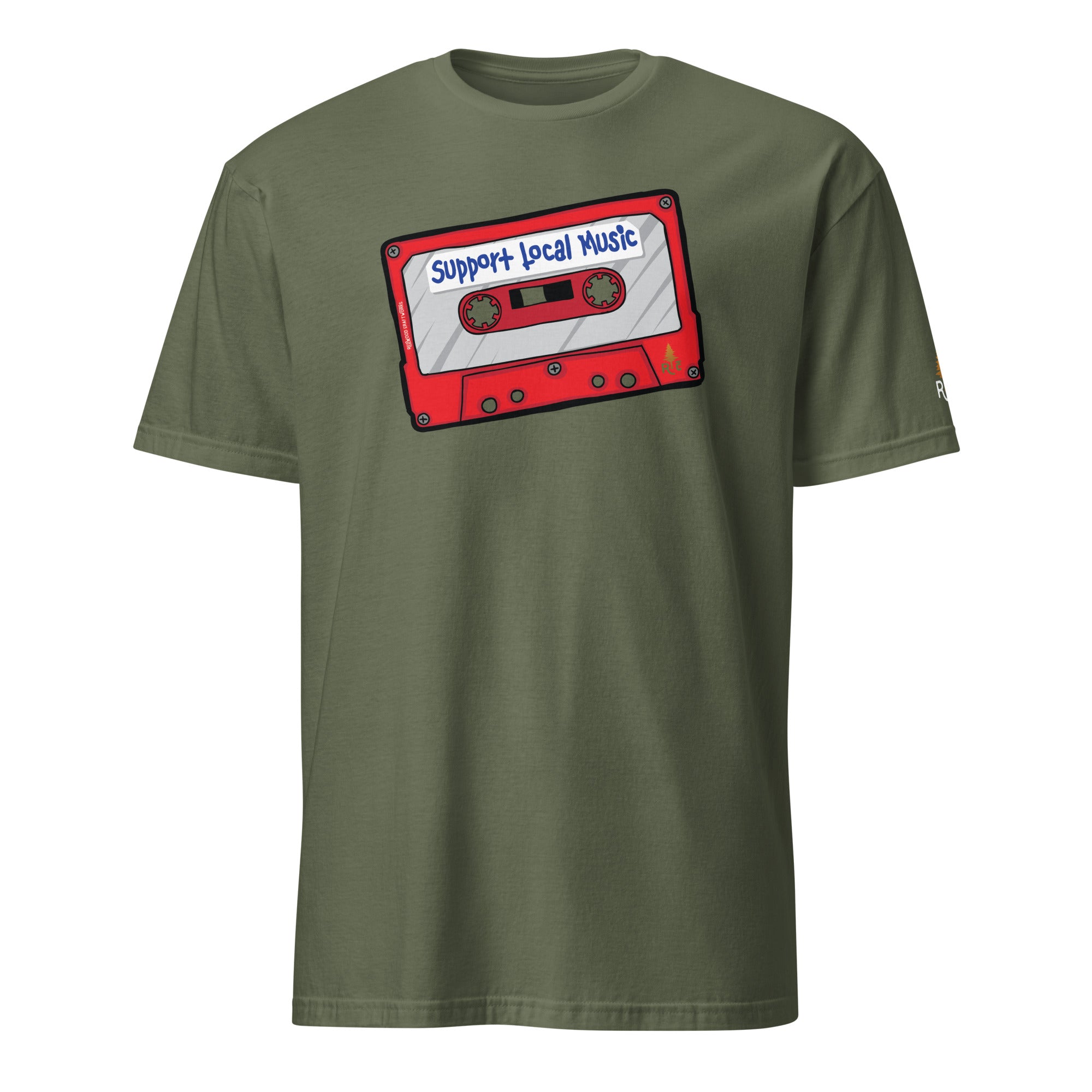 Product mockup of Support Local Music | Mix Tape Tee in Military Green