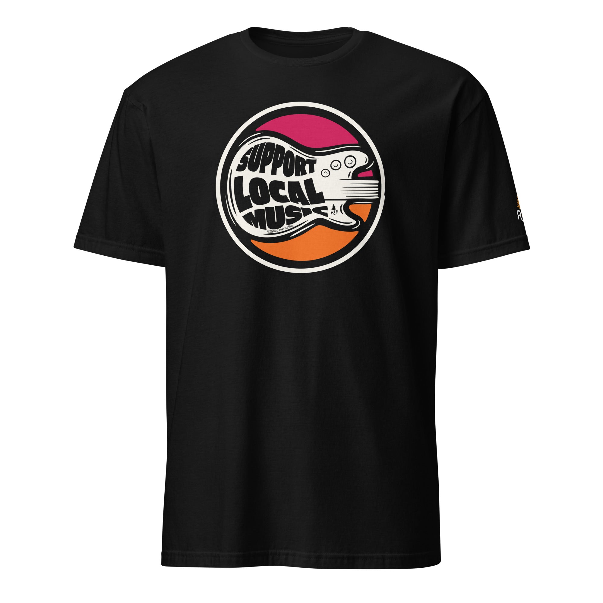 Product mockup of Support Local Music | Soda Guitar Tee in Black