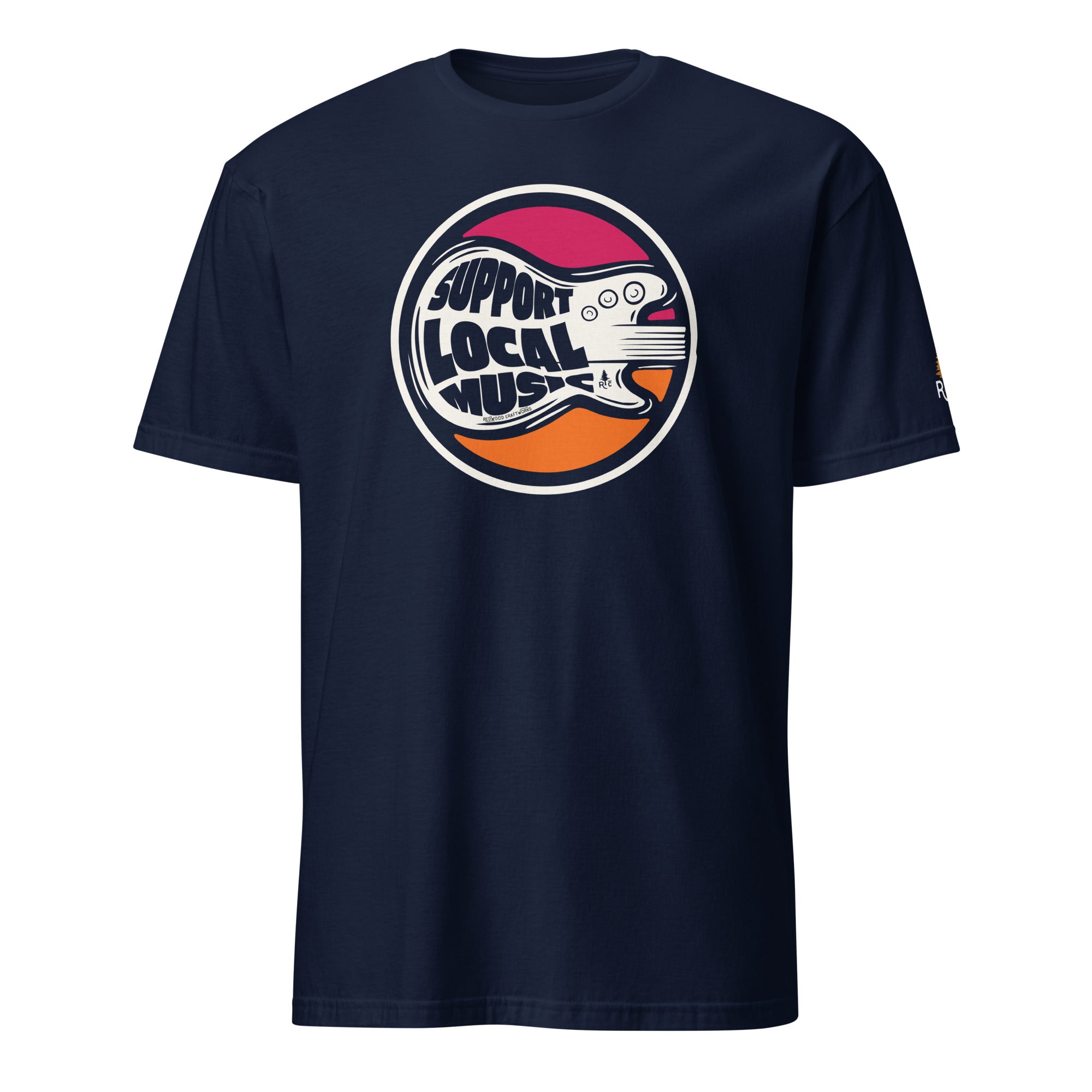Product mockup of Support Local Music | Soda Guitar Tee in Navy