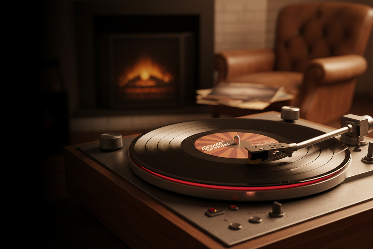 Vintage vinyl record player hero image
